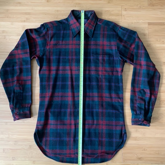 Vintage 60s Pendleton Fireside Shirt Sz Small Red Plaid Wool Collar One Pocket - Picture 5 of 12